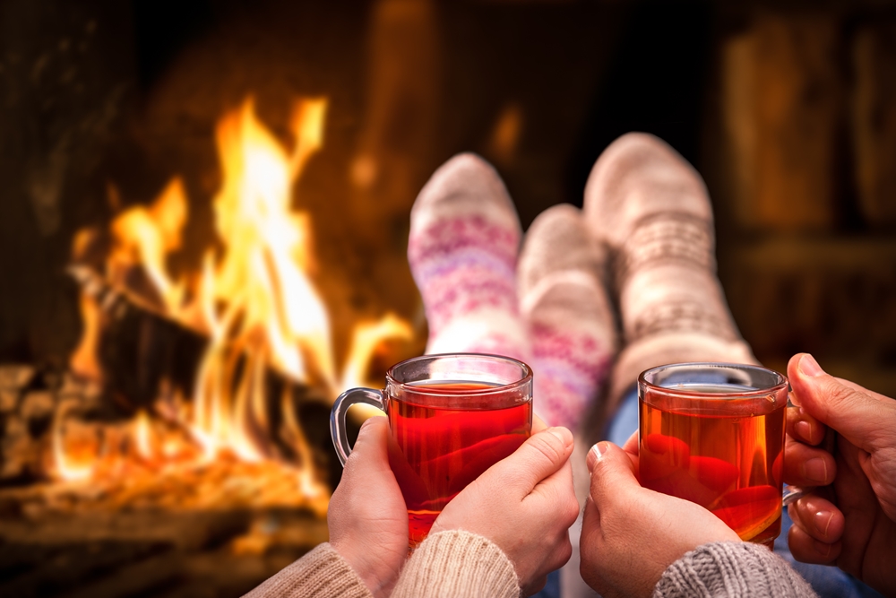 Couple Relaxing in front of Fire